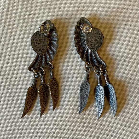 Pewter Turquoise Feather Earrings - Picture 5 of 7